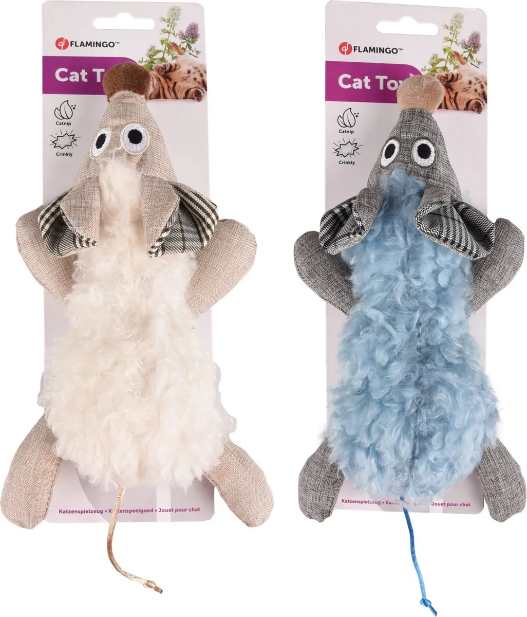 Flamingo Rizzo Muis Kattenspeelgoed - 35 cm - Beige/Blauw