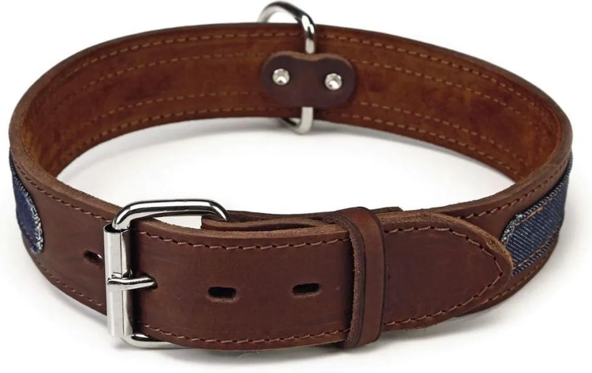 Beeztees Leren Halsband Denim 80cm - Bruin