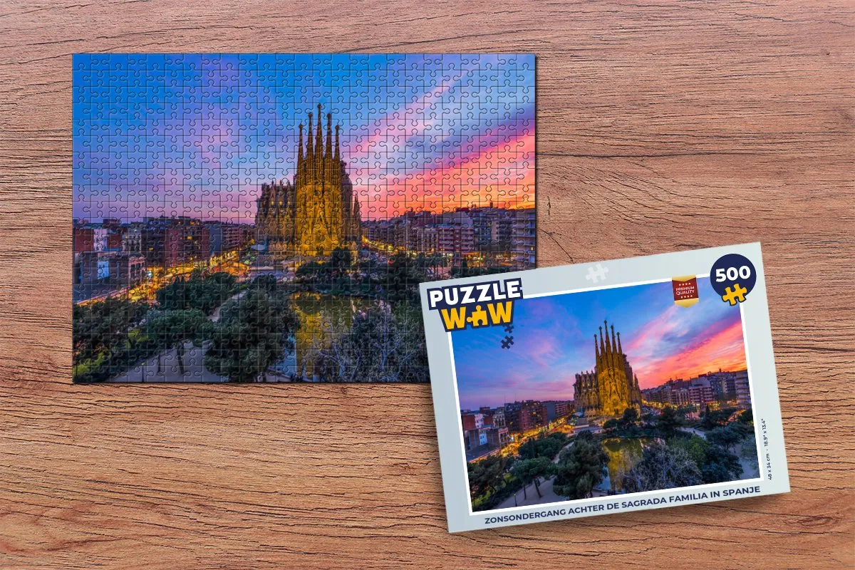 PuzzleWow Legpuzzel Zonsondergang Sagrada Familia 500 Stuks - Multicolor