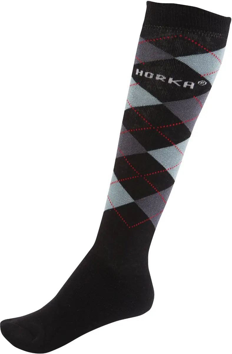 Horka Paardrijsokken Ruiten Zwart Junior/unisex Maat 39-42