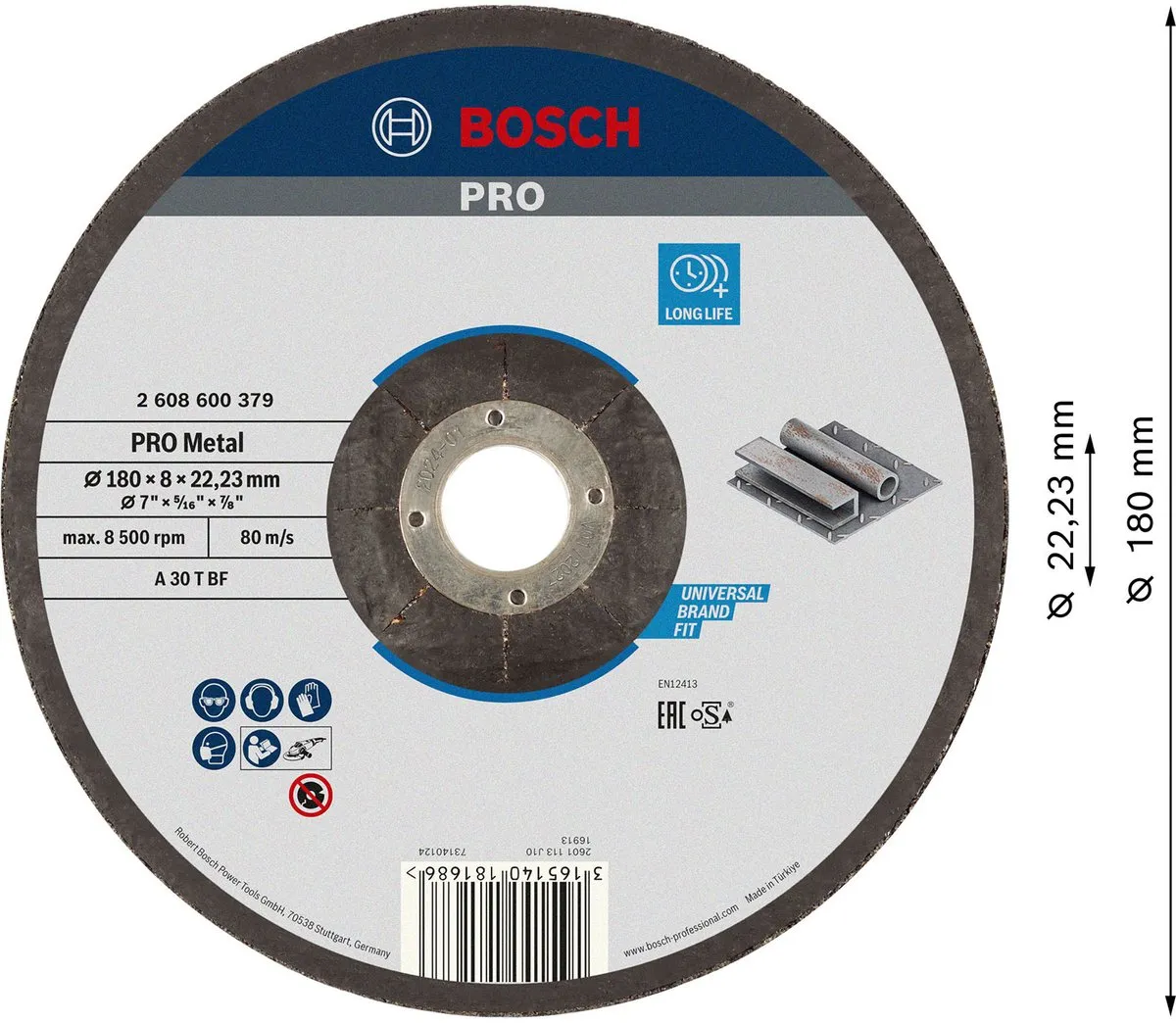 Bosch Professional ABS Metalen Slijpschijf 180x8mm