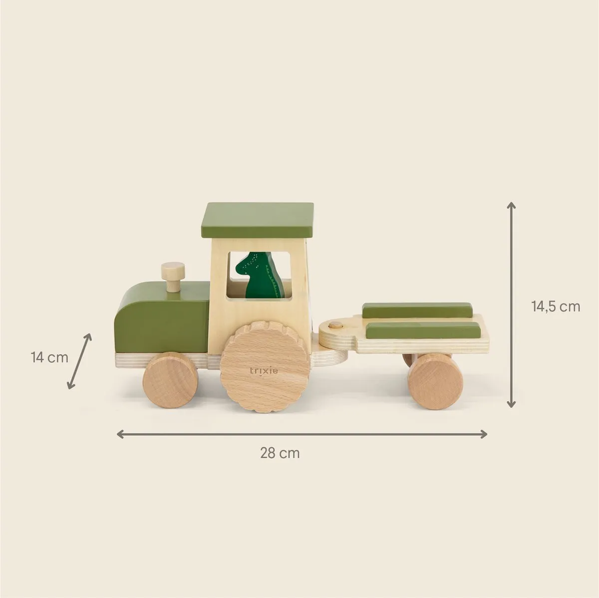 Trixie Houten Tractor met Aanhangwagen 36-494 - 3 Dieren - Multi
