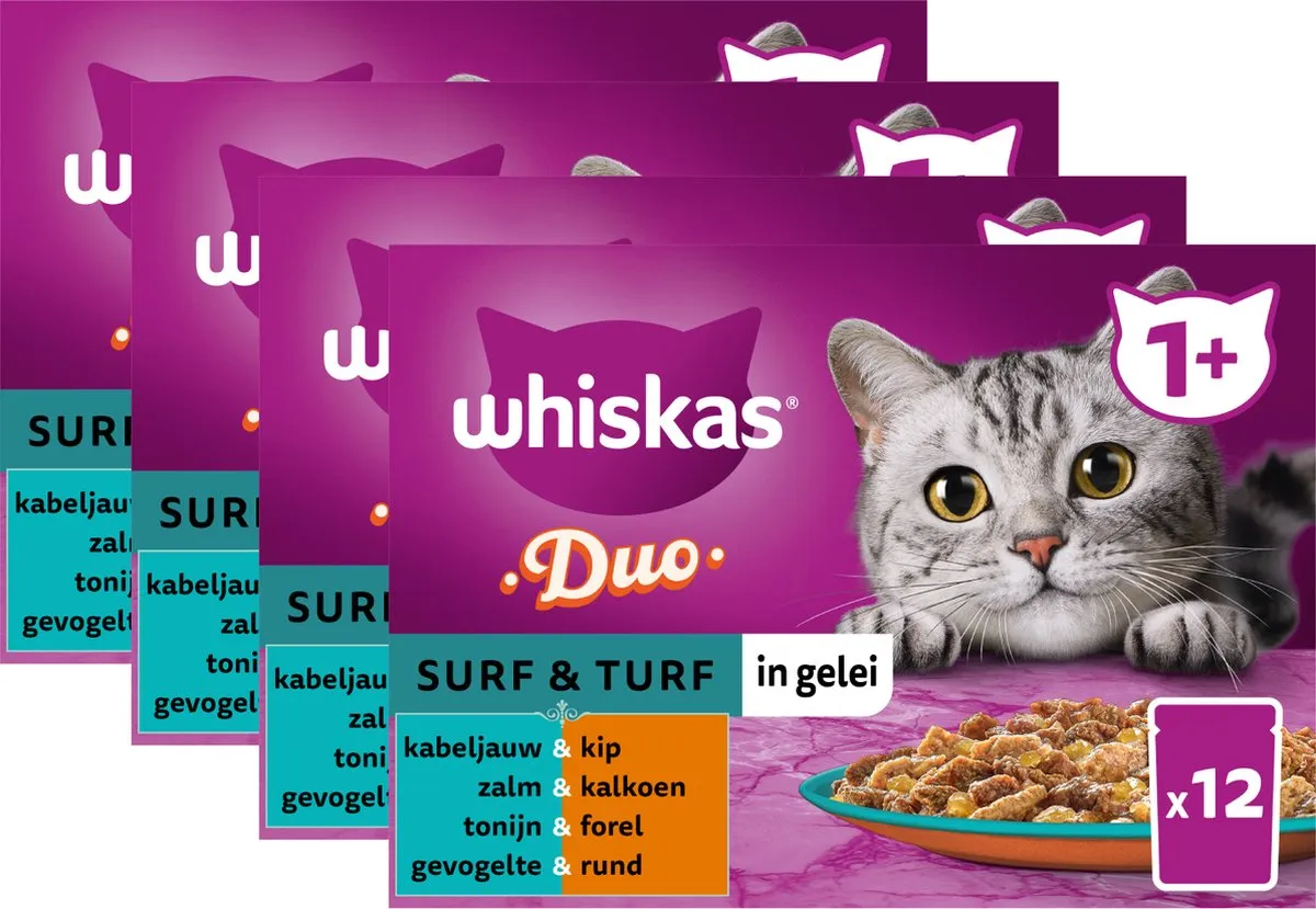 Whiskas Adult Duo Surf & Turf in Gelei Kattenvoer - 48x85g