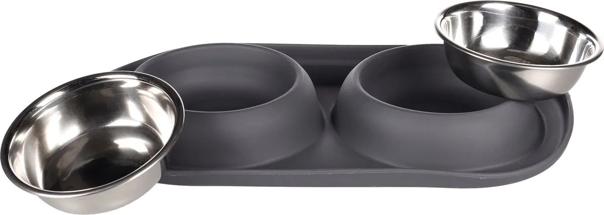 Flamingo Grafa Duo Dinner Eetpot Honden/Katten - 2x220ml - Ø11,5cm - Donkergrijs