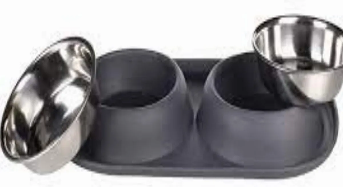 Flamingo Grafa Duo Dinner Eetpot Honden/Katten - 2x220ml - Ø11,5cm - Donkergrijs