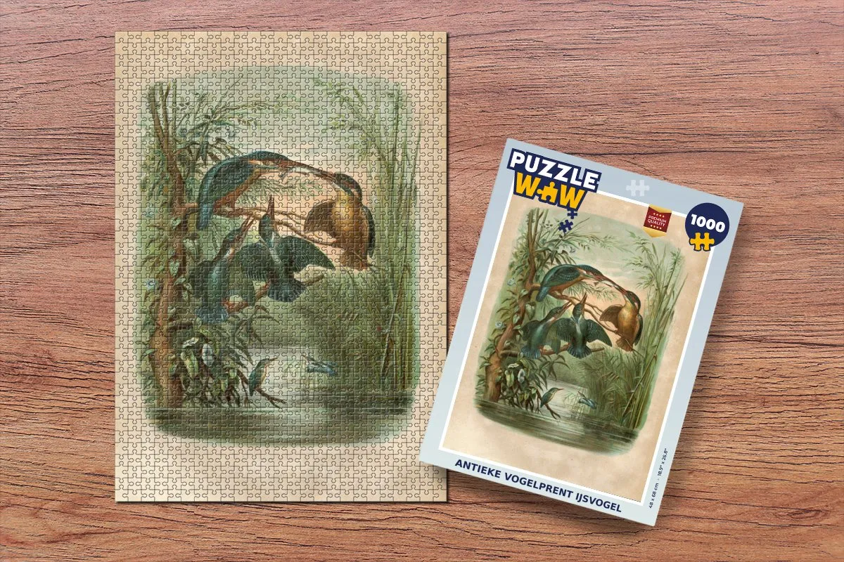 PuzzleWow Antieke Vogelprent IJsvogel Legpuzzel 1000 Stuks - Multicolor