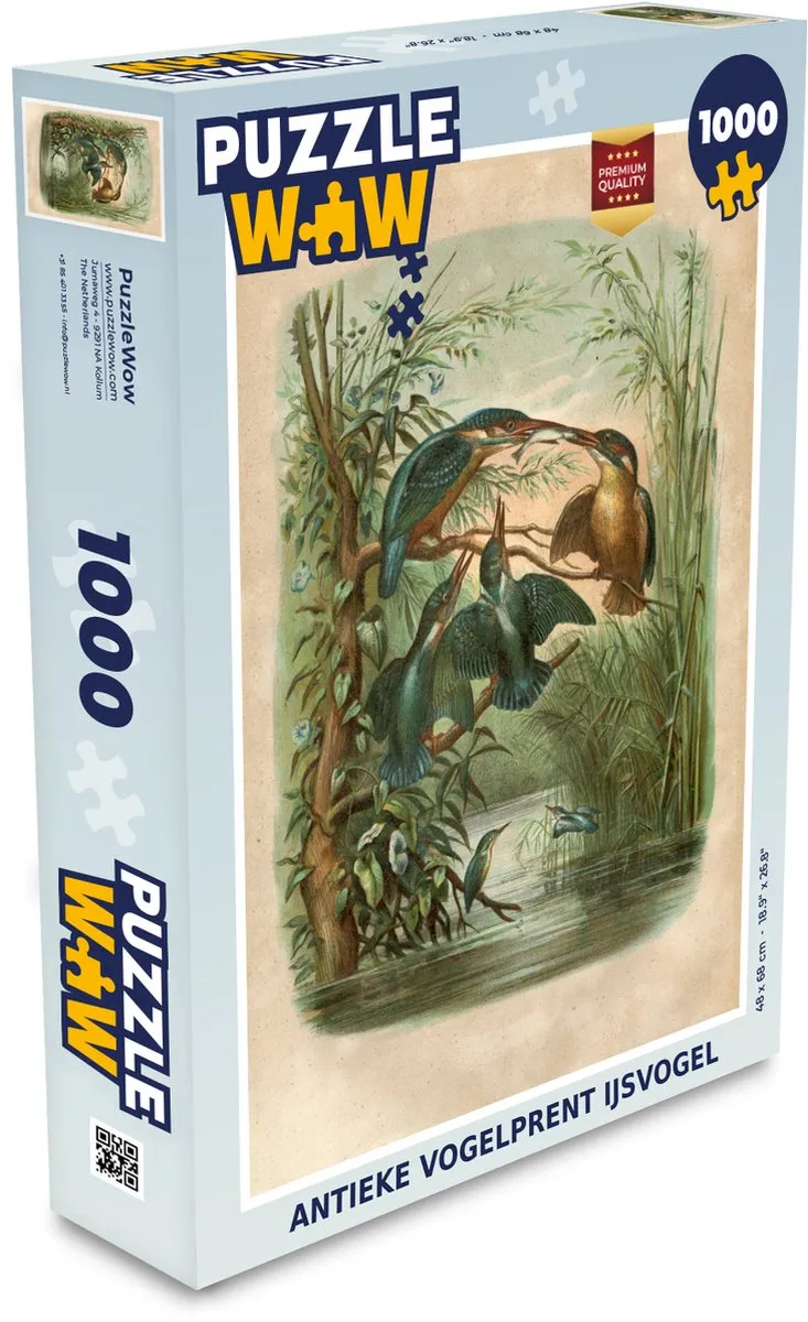 PuzzleWow Antieke Vogelprent IJsvogel Legpuzzel 1000 Stuks