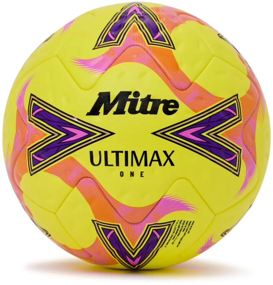Mitre voetbal Ultimax One geel oranje paars maat 5 FIFA Pro.