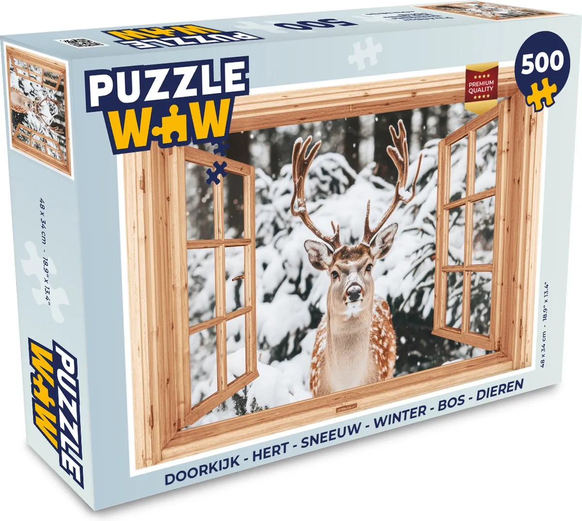 PuzzleWow Doorkijk Hert Sneeuw Legpuzzel 500 Stuks