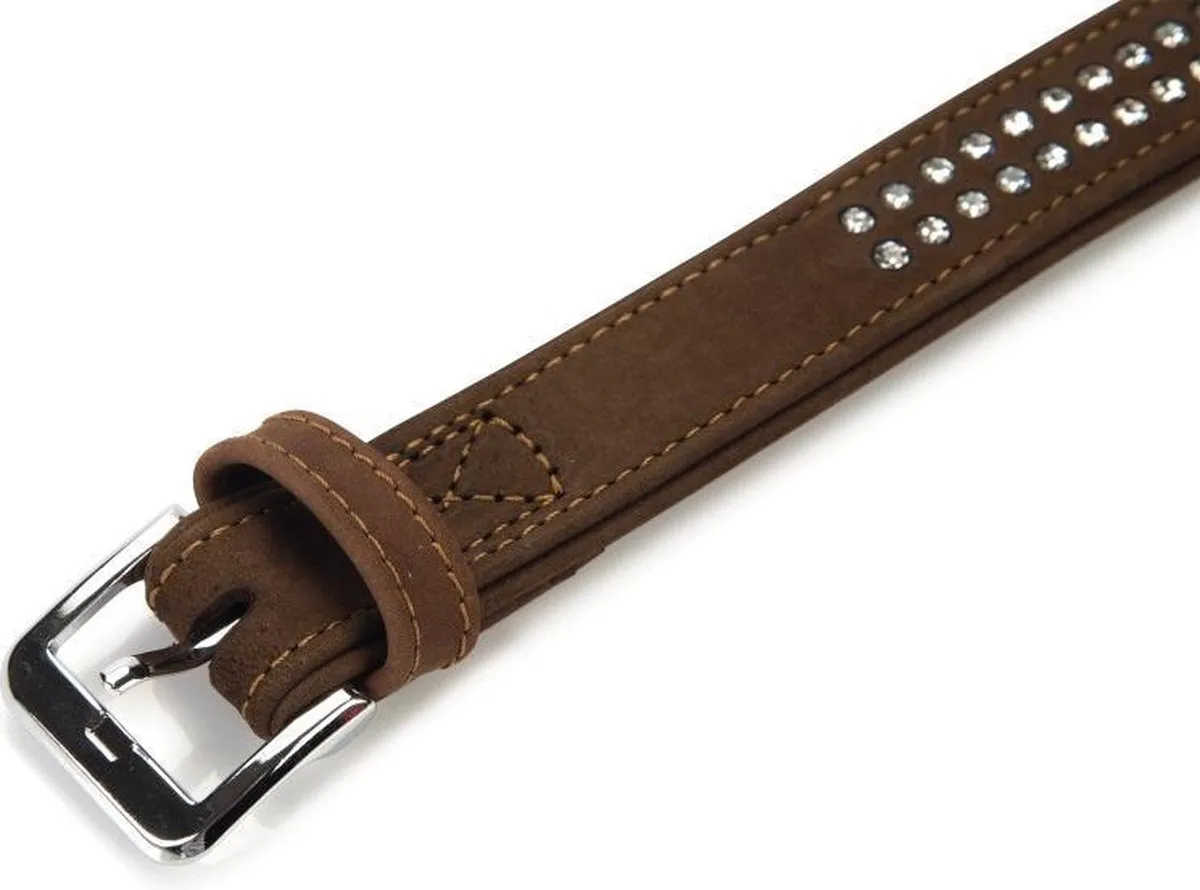 Beeztees Leren Halsband Buffalo Strass - Bruin - 50cm x 30mm
