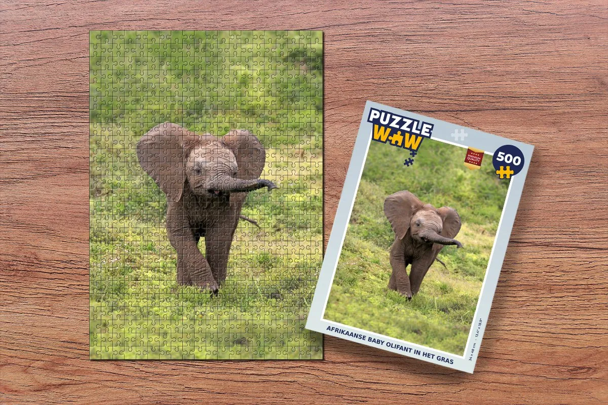 PuzzleWow Afrikaanse Baby Olifant Legpuzzel 500 Stuks - Multicolor