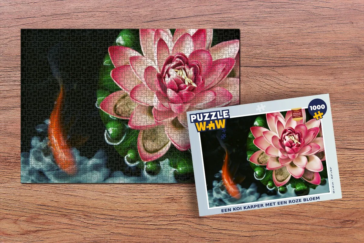 PuzzleWow Legpuzzel Koi Karper Roze Bloem 1000 Stuks - Multicolor