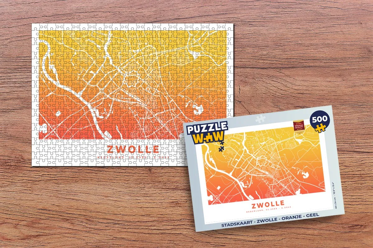 PuzzleWow Stadskaart Zwolle Legpuzzel 500 Stuks - Multicolor
