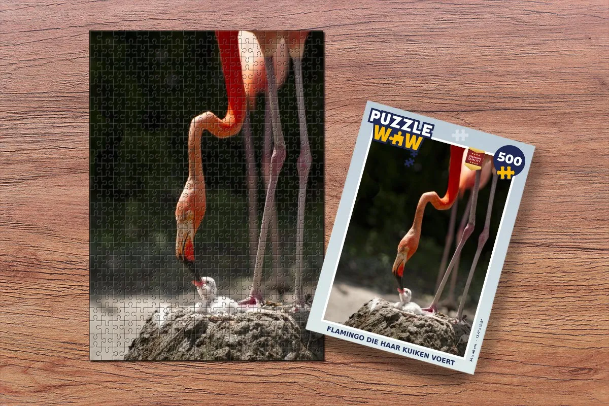 PuzzleWow Flamingo die haar kuiken voedt Legpuzzel 500 Stuks - Multicolor