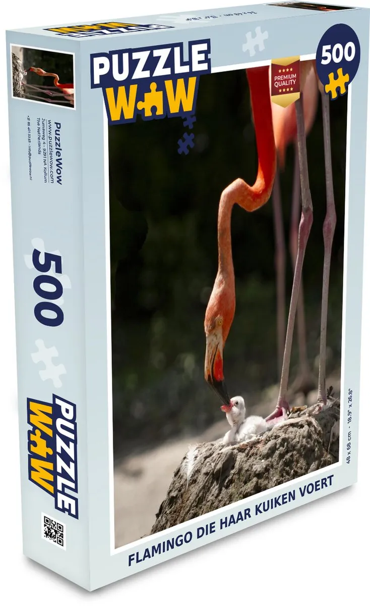 PuzzleWow Flamingo die haar kuiken voedt Legpuzzel 500 Stuks
