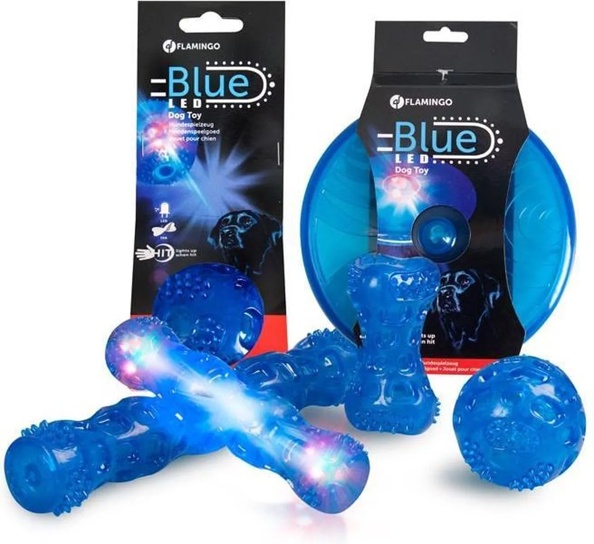 Flamingo Bordy Bal Blauw - LED & Piepgeluid - Ø7,5cm - afbeelding 5 van 6