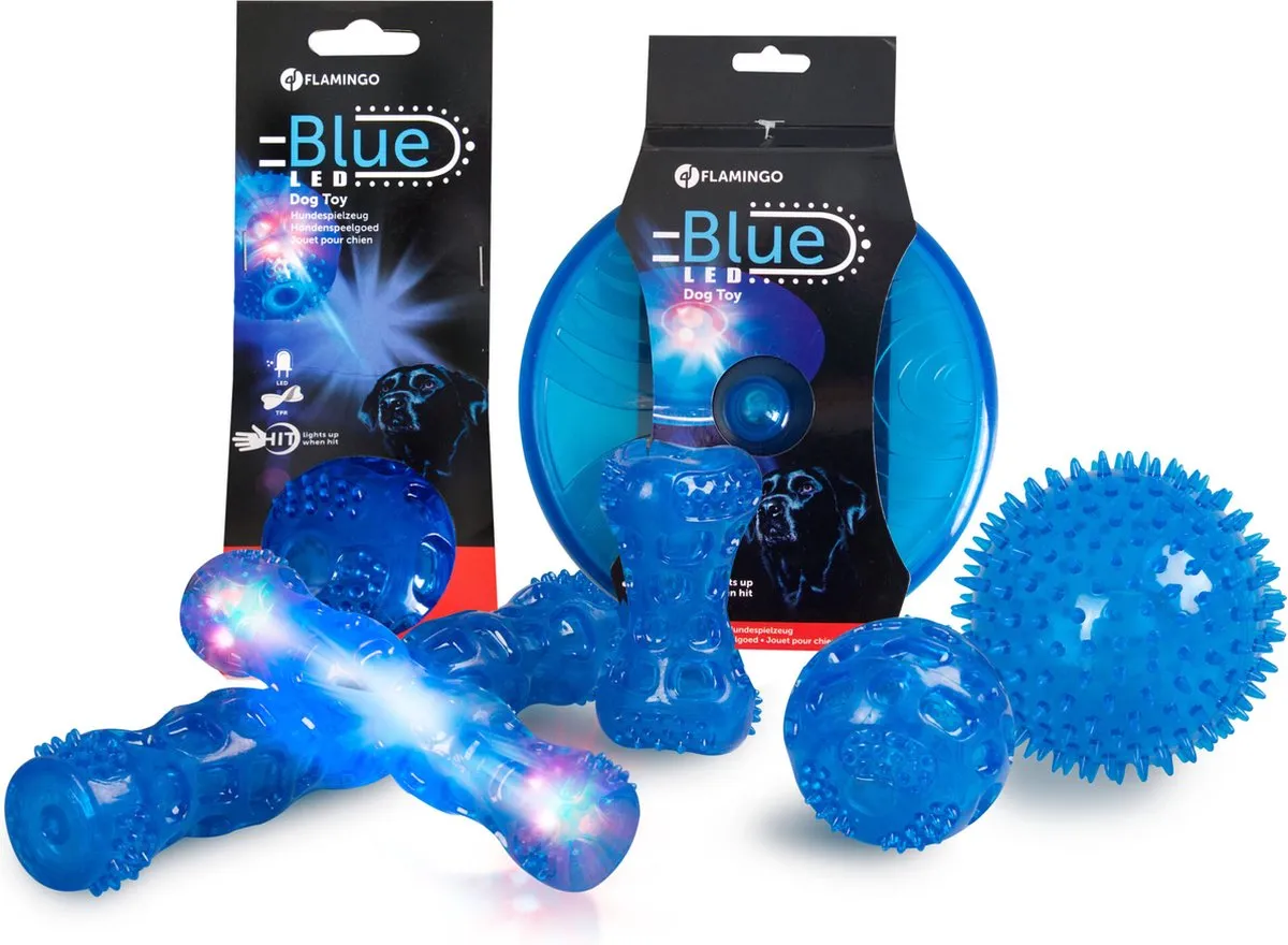 Flamingo Bordy Bal Blauw - LED & Piepgeluid - Ø7,5cm - afbeelding 2 van 6