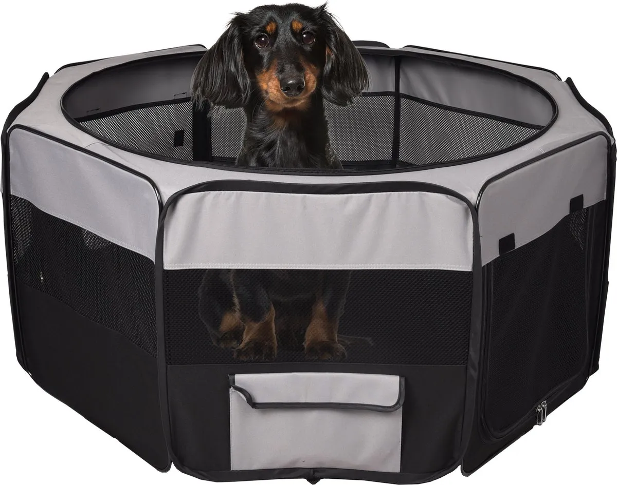Flamingo Smart Top Opvouwbare Puppyren - 87.5cm - Grijs/Zwart