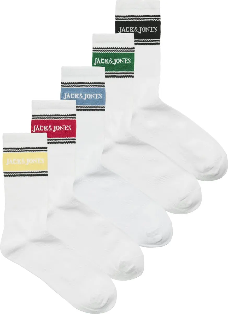 Jack & Jones unisex 5P sokken vik tennis wit
