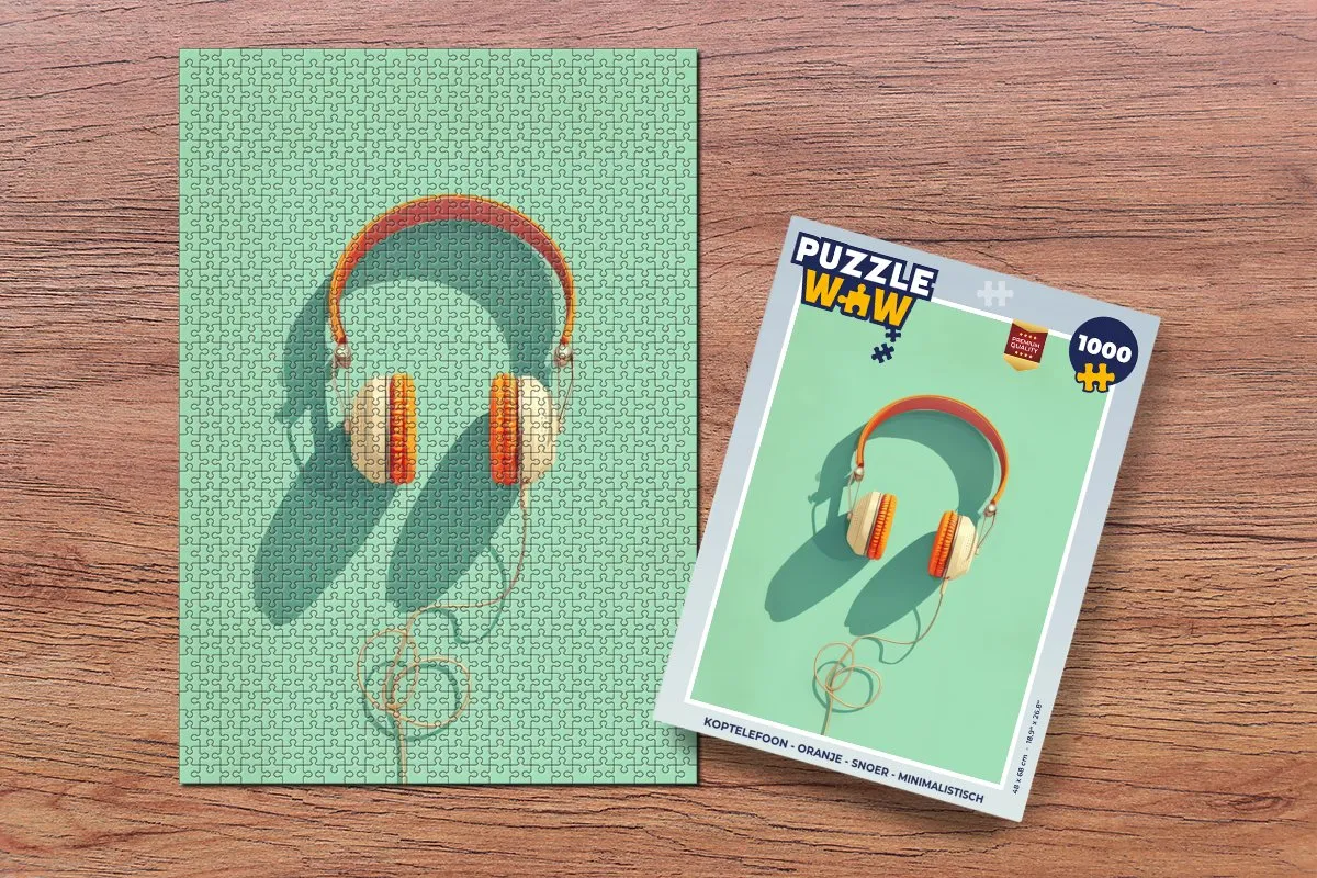 PuzzleWow Koptelefoon - Oranje Snoer - Legpuzzel 1000 Stuks
