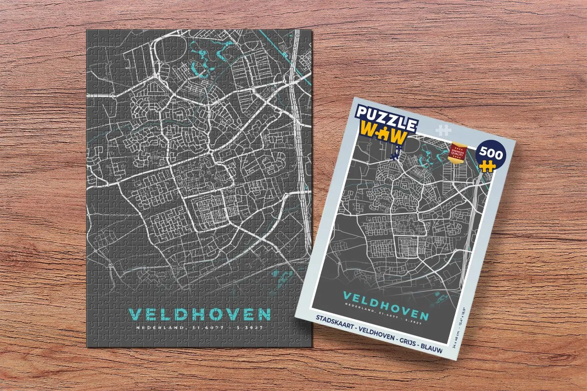 PuzzleWow Veldhoven Legpuzzel 500 Stuks - Stadskaart Multicolor