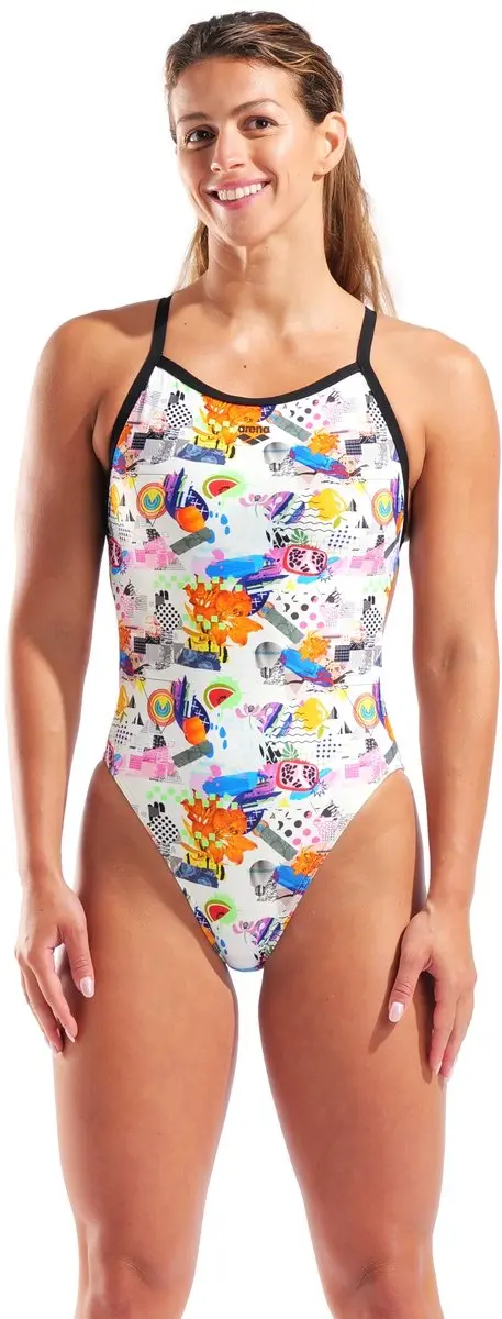 Arena Dames Badpak Collage Xcriss Cross Wit Multicolor Zwart