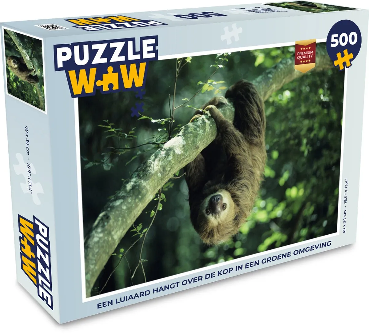 PuzzleWow Legpuzzel Een luiaard hangt over de kop 500 Stuks - Multicolor