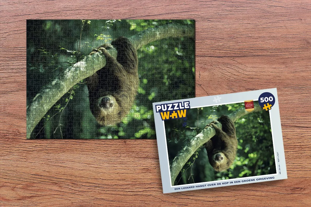PuzzleWow Legpuzzel Een luiaard hangt over de kop 500 Stuks