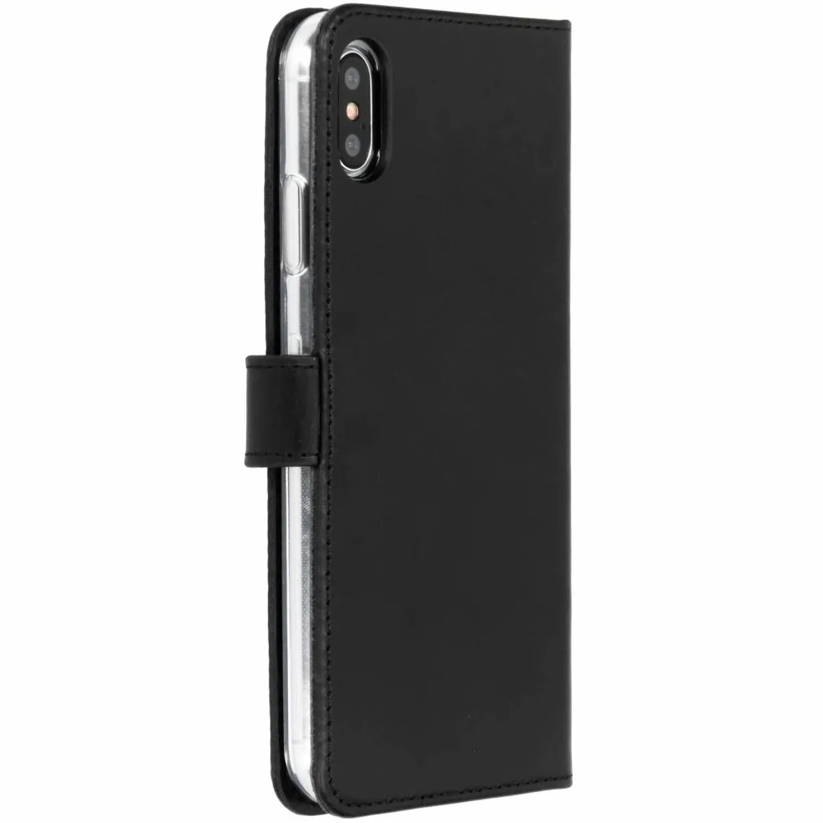 Selencia Hoesje iPhone Xs Max Echt Lederen Bookcase - 3 Pasjes - Zwart
