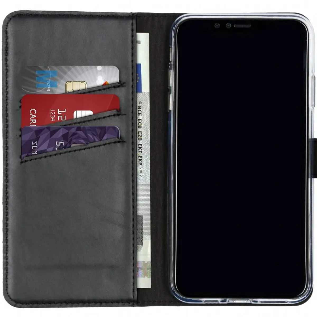 Selencia Hoesje iPhone Xs Max Echt Lederen Bookcase - 3 Pasjes - Zwart