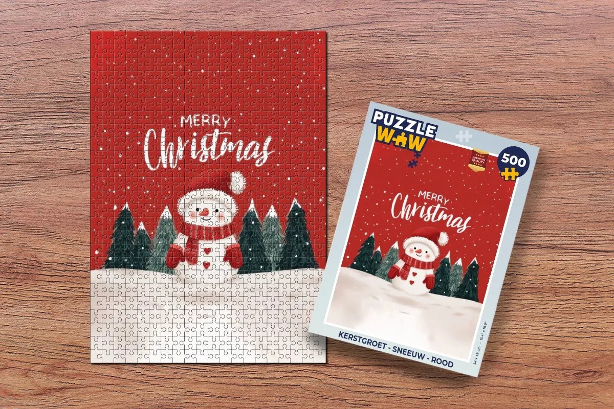 PuzzleWow Kerstgroet Sneeuw Puzzle 1000 Stuks - Rood
