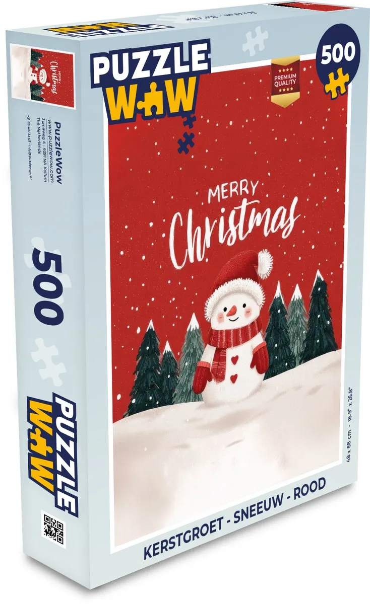 PuzzleWow Kerstgroet Sneeuw Puzzle 1000 Stuks - Rood
