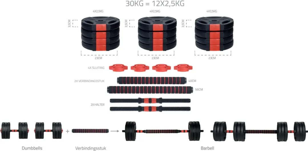 Pure2Improve Halterset 2-in-1 Verstelbaar - 30 kg - afbeelding 2 van 6