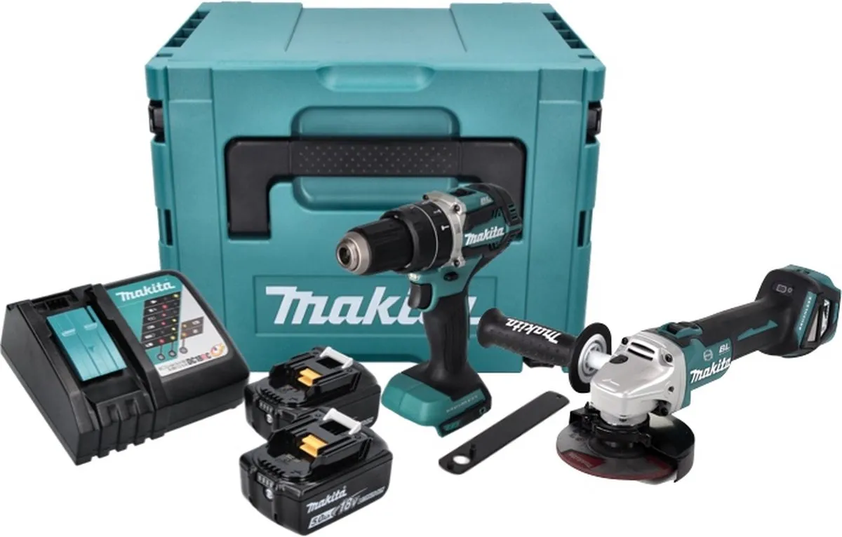 Makita DLX2272TJ 18V LXT Set - Haakse slijper DGA513 + Boormachine DHP484 - 2x 5.0Ah