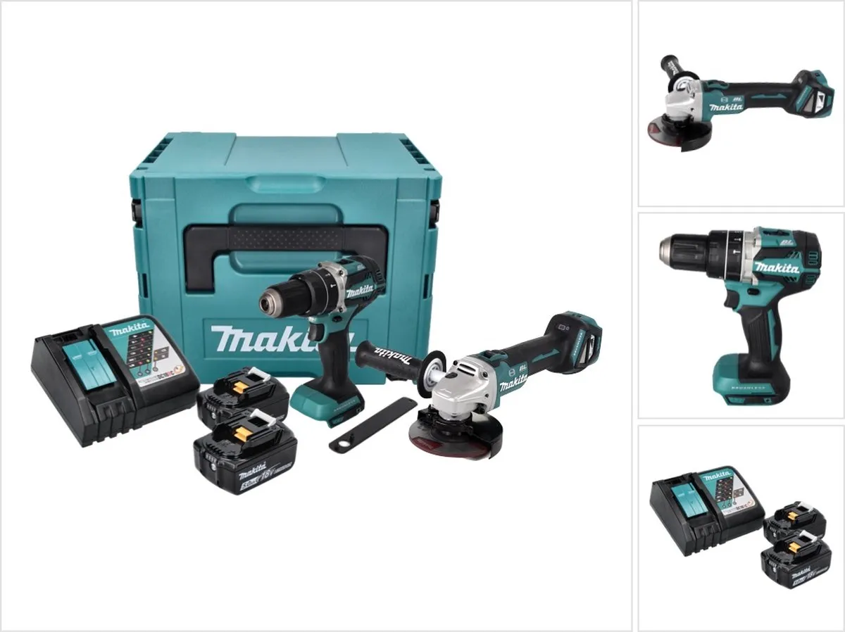 Makita DLX2272TJ 18V LXT Set - Haakse slijper DGA513 + Boormachine DHP484 - 2x 5.0Ah