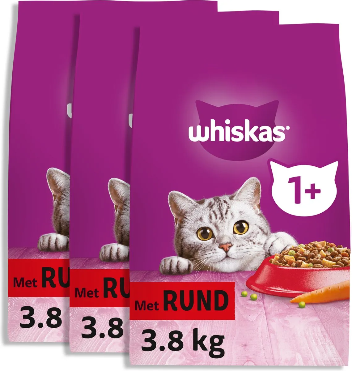 Whiskas Adult 1+ Rund Kattenbrokken - 3x3.8kg