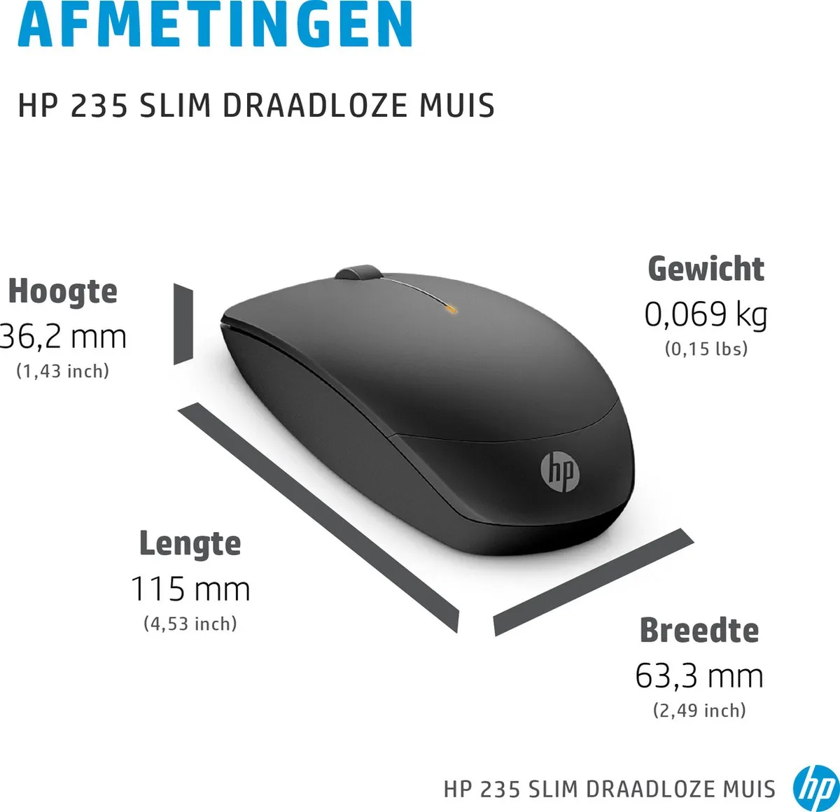 HP 235 Slim Draadloze Muis - Zwart