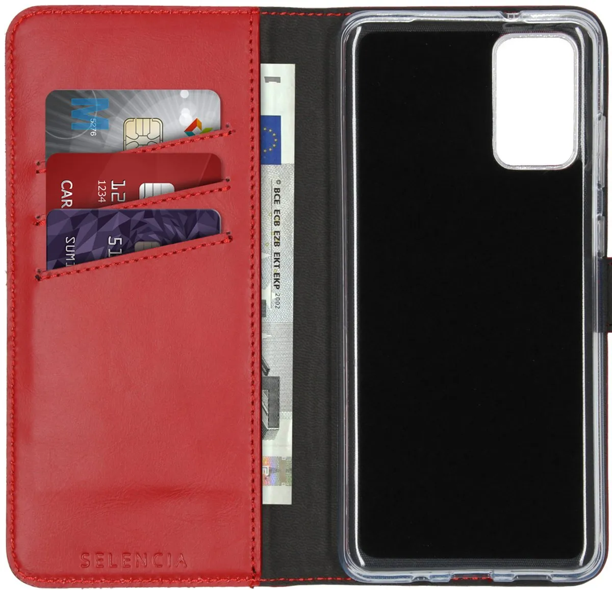 Selencia Hoesje Samsung Galaxy S20 Plus - Echt Lederen Bookcase Rood