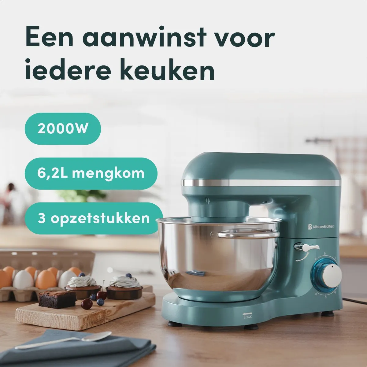 KitchenBrothers 2000W Keukenmachine Pastel Groen - 6,2L