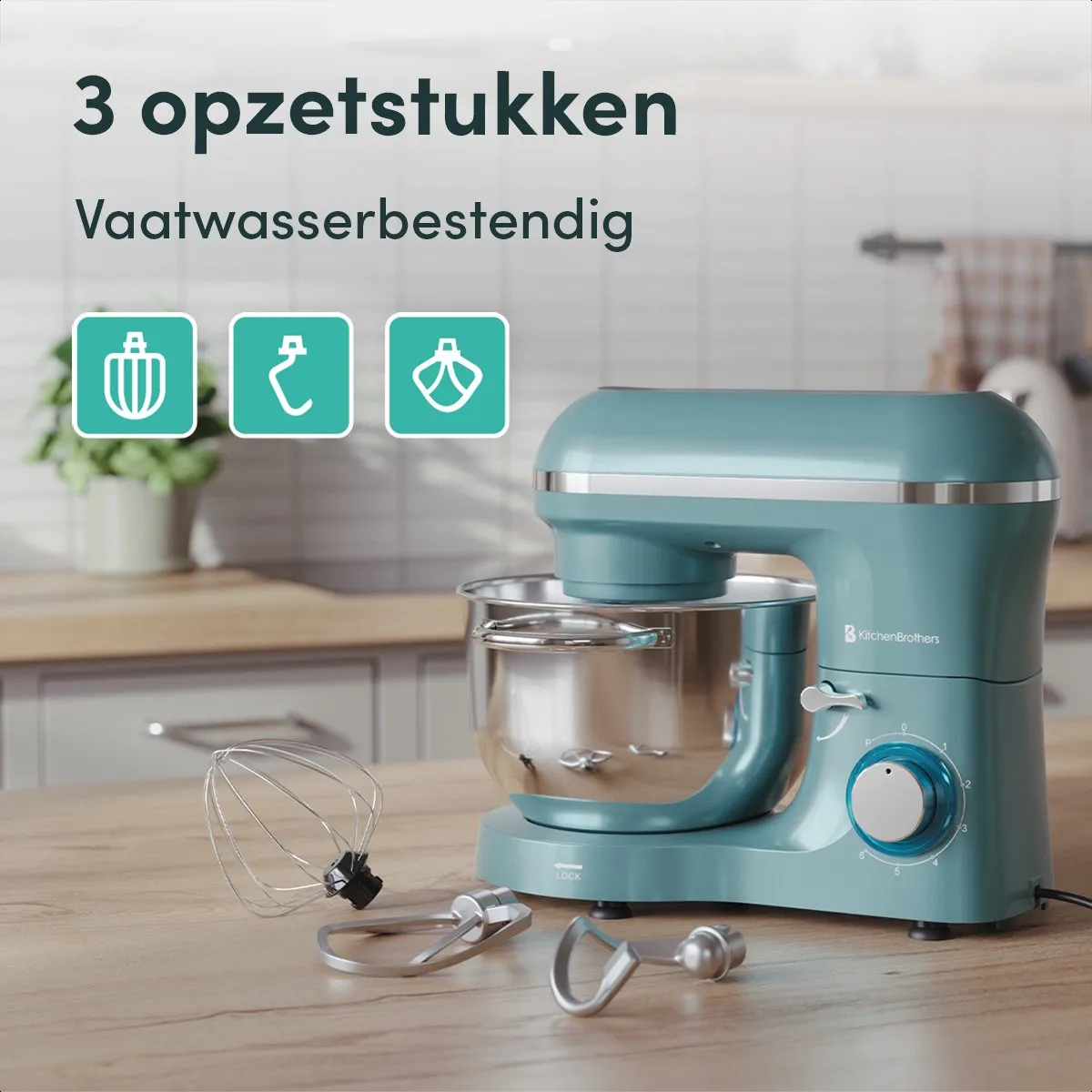 KitchenBrothers 2000W Keukenmachine Pastel Groen - 6,2L