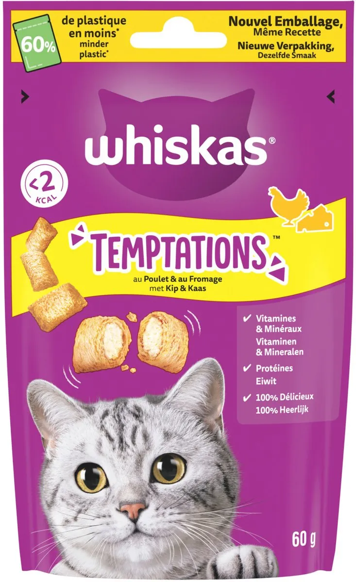 Whiskas Temptations Verwensnacks Kip Kaas 60g