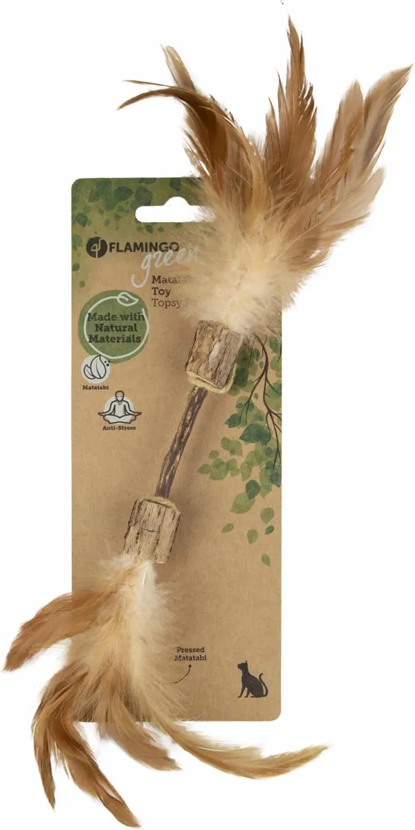Flamingo Topsy Halter Katten Speelgoed - 30cm - Matatabi Hout