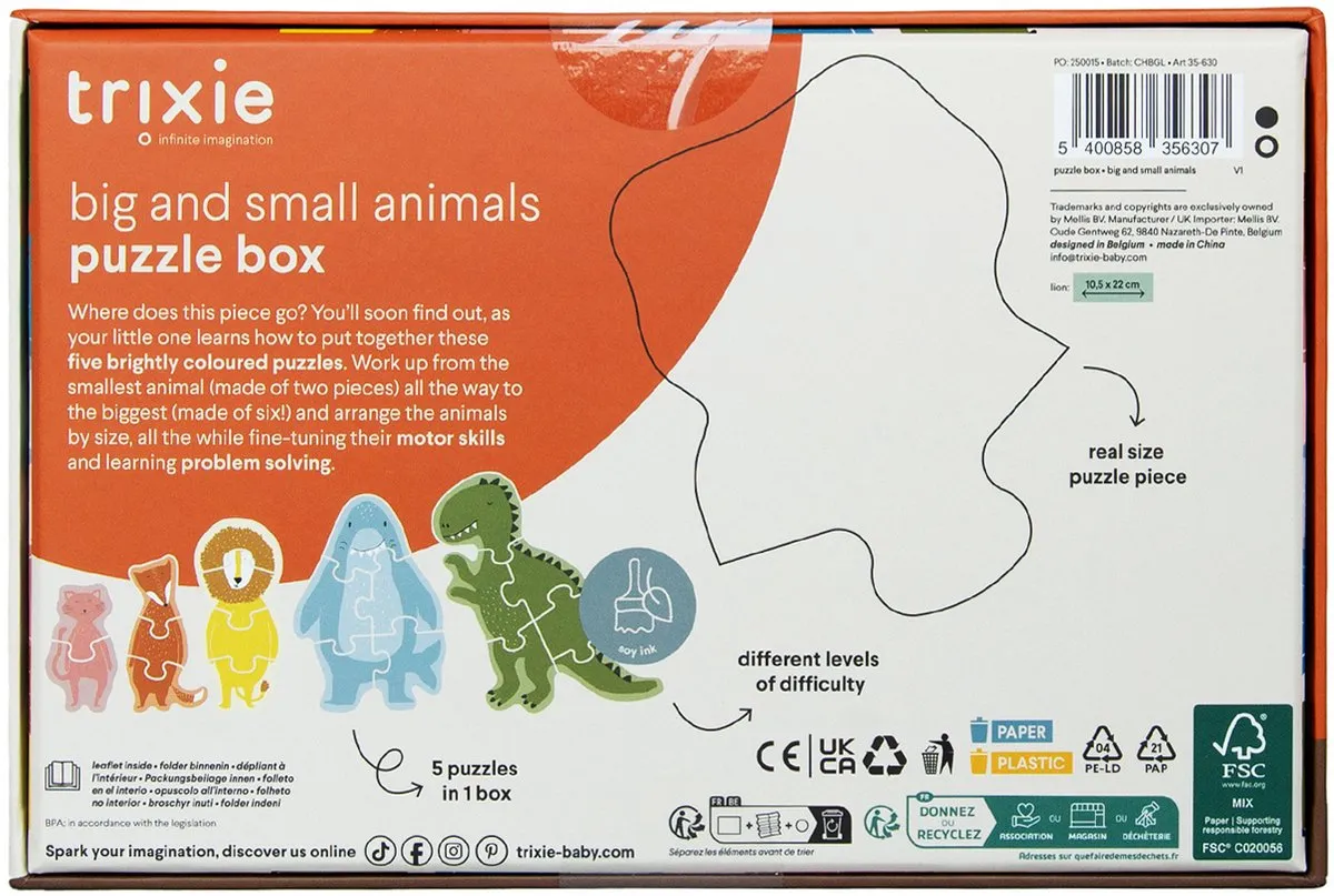 Trixie Puzzelbox Grote en Kleine Dieren - 5 Puzzels - 2+ Jaar - Multi
