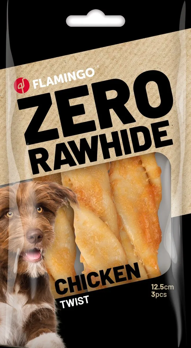 Flamingo Zero Rawhide Twist Kip 12,5cm - 3 Stuks