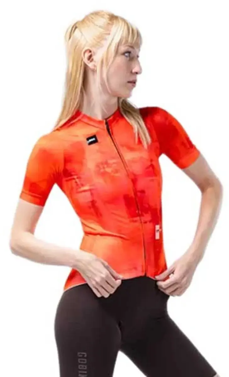 Gobik Stark Korte Mouw Wielertrui Oranje M Vrouw