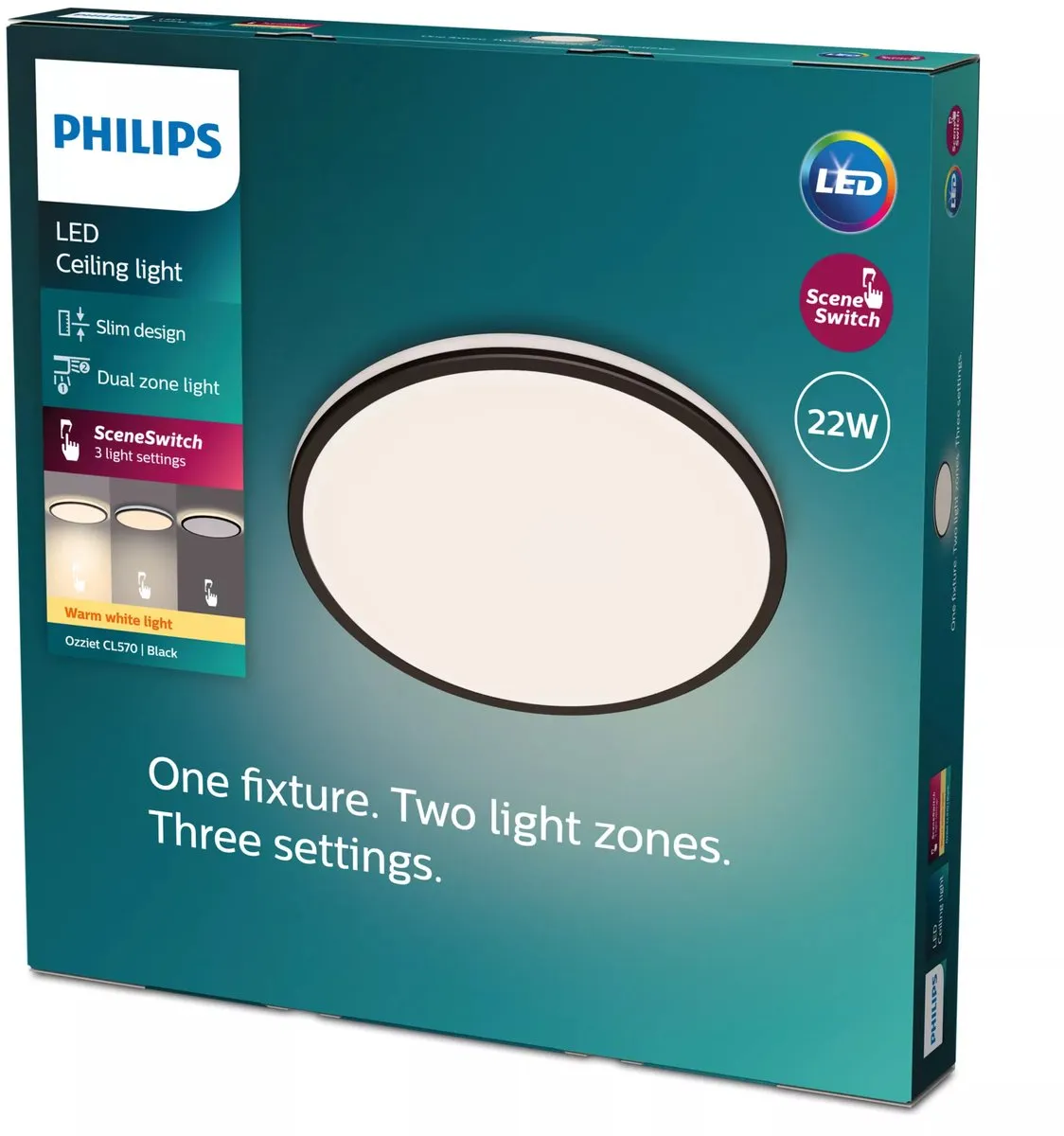 Philips Ozziet Plafondlamp 22W - Ø40cm - Zwart