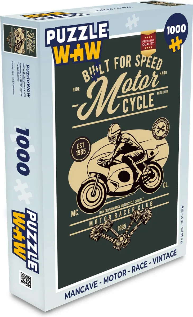 PuzzleWow Mancave Motor Race Vintage Legpuzzel 1000 Stuks