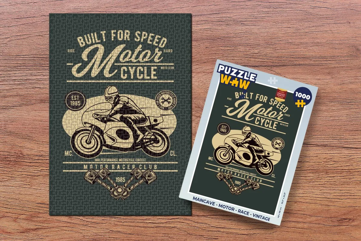 PuzzleWow Mancave Motor Race Vintage Legpuzzel 1000 Stuks - Multicolor