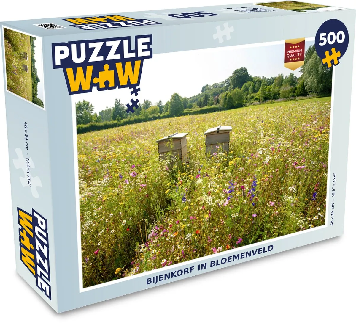 PuzzleWow Legpuzzel Bijenkorf in Bloemenveld 500 Stuks - Multicolor