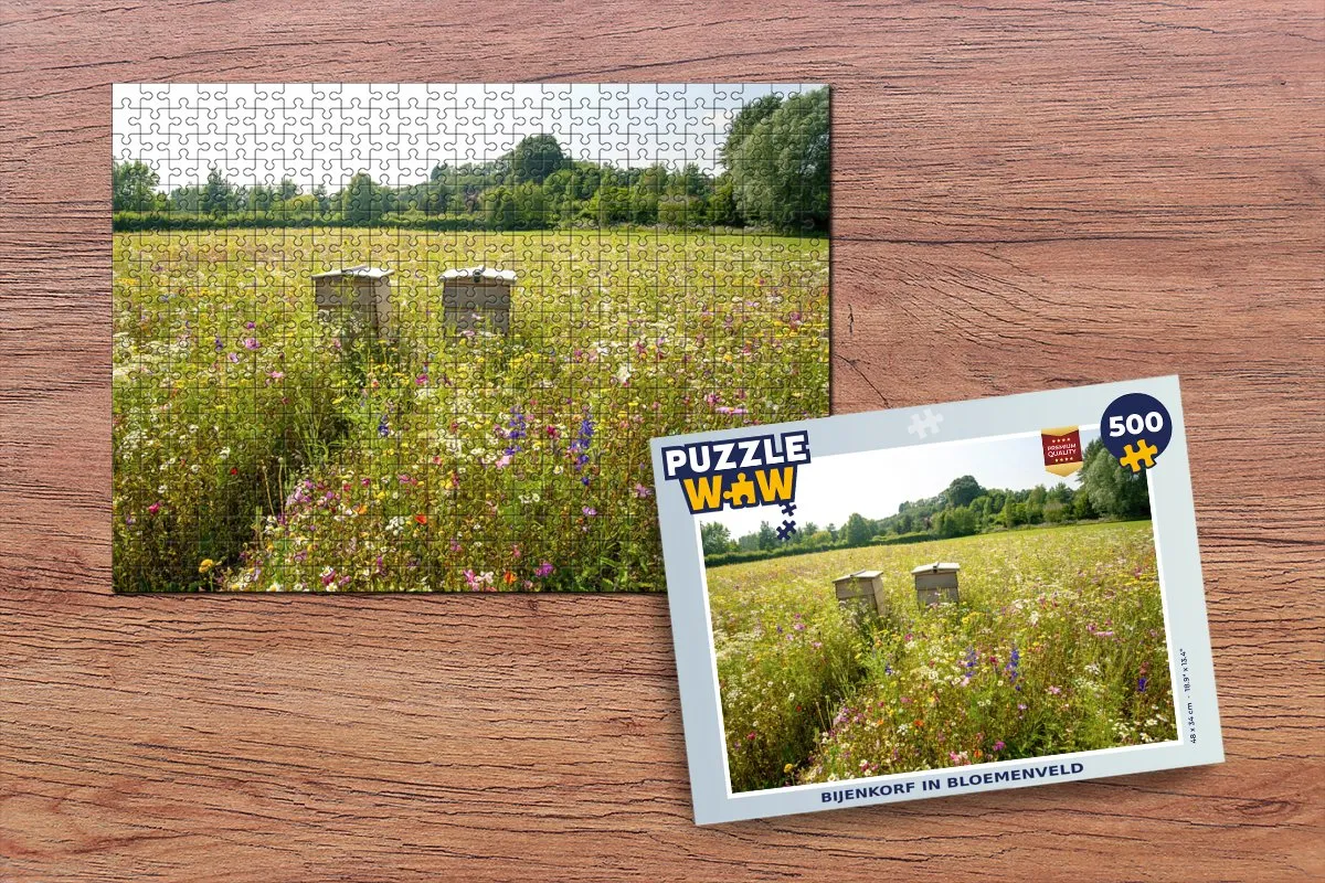PuzzleWow Legpuzzel Bijenkorf in Bloemenveld 500 Stuks - Multicolor
